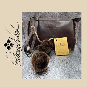 Patricia Nash Chocolate Laser Cut Sherpa‎ Vinovo Genuine Leather Wristlet